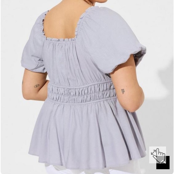 Linen Puff Sleeve Shirred Bodice Blouse - Picture 3 of 3